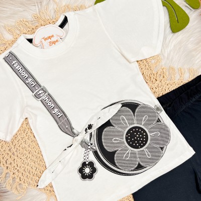 Conj. Blusão Fashion Girl e Bermuda - Off White e Preto